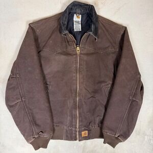 Carhartt J14 DKB Santa Fe Jacket Dark Brown Sandstone Duck Quilted Lined Mens L